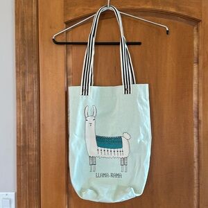 Danica Studios Light Mint Green Llama Rama Gusseted Cotton Canvas Tote Bag